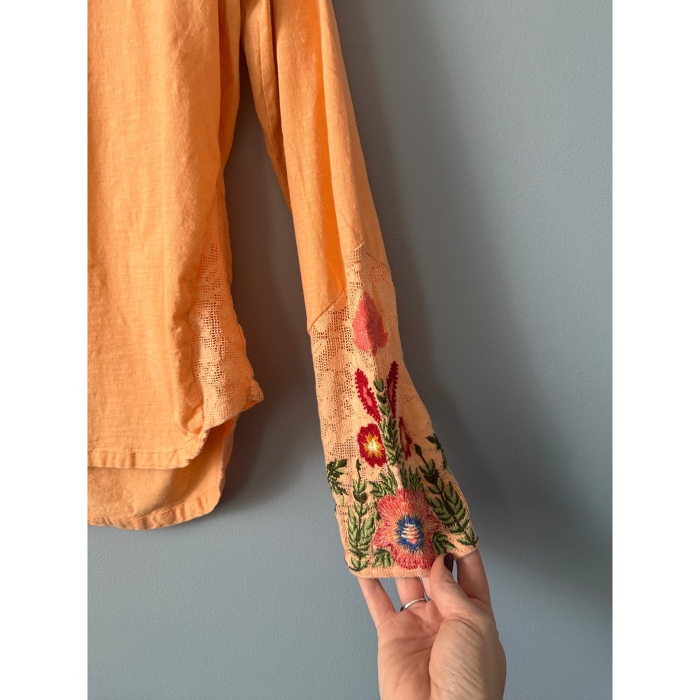 Women's Sundance Light Orange Embroidery Lace Insert Long Sleeve Top Size XLarge - Picture 7 of 12
